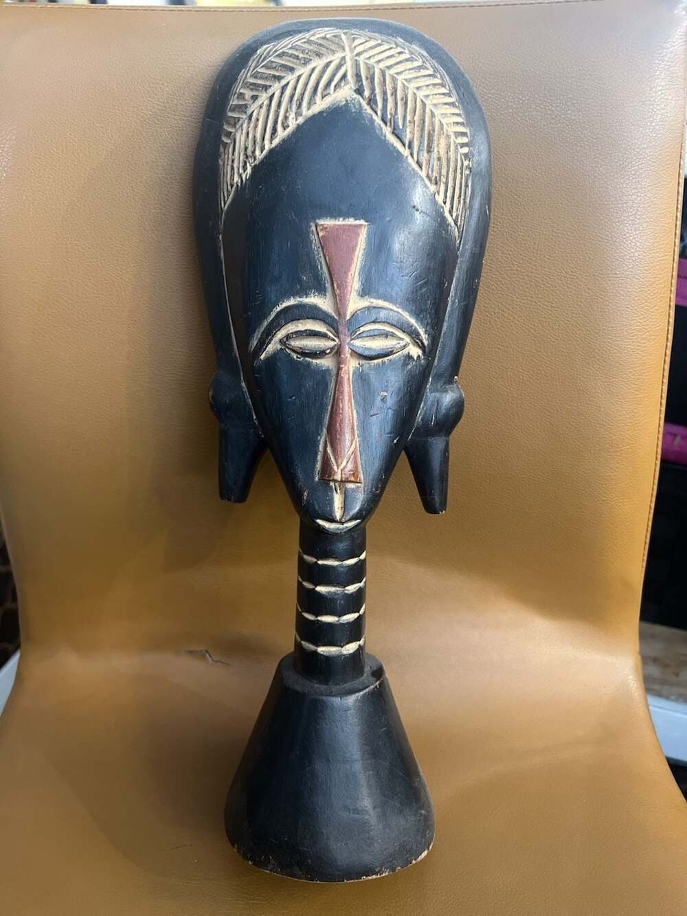 Handcrafted in Ghana African Wood Carved Tribal Mask Sculpture 15 Inch